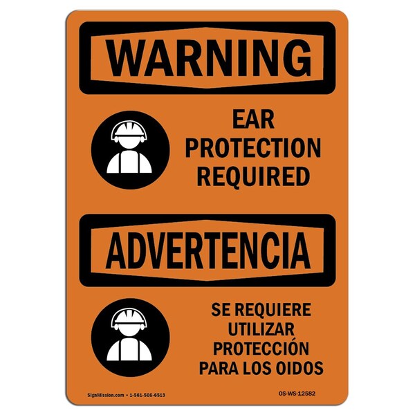 Signmission OSHA Sign, Ear Protection Required Bilingual, 18in X 12in Rigid Plastic, 18" W, 12" H, Landscape OS-WS-P-1218-L-12582 - main